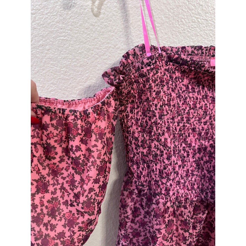 Betsey Johnson Pink Floral Cold Shoulder Mini Dress L - Picture 2 of 5